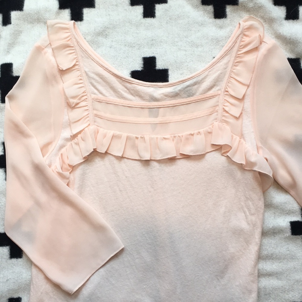 Peach 3/4 Sleeve Bib-Front Top
